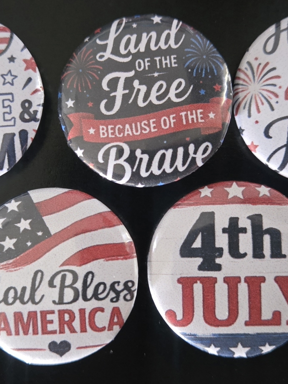Patriotic 4th of July Button Pin Set - Red, White & Blue